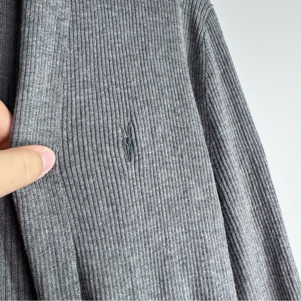 AllSaints Gray Ribbed Open Cardigan Sweater Lightweight Minimalist Large - Picture 2 of 8